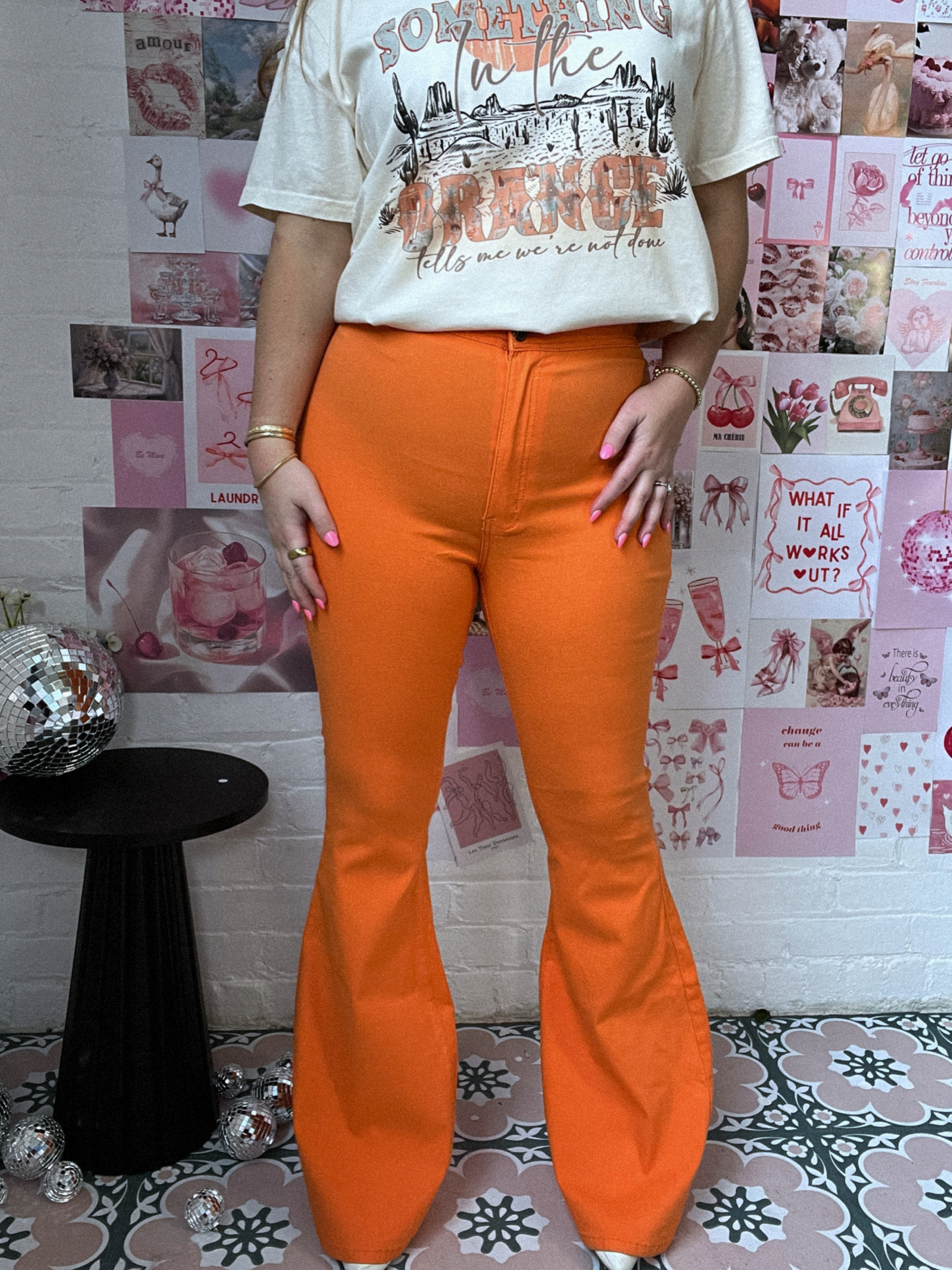 Fiona High Waisted Bell Bottom Flare Jeans - Orange