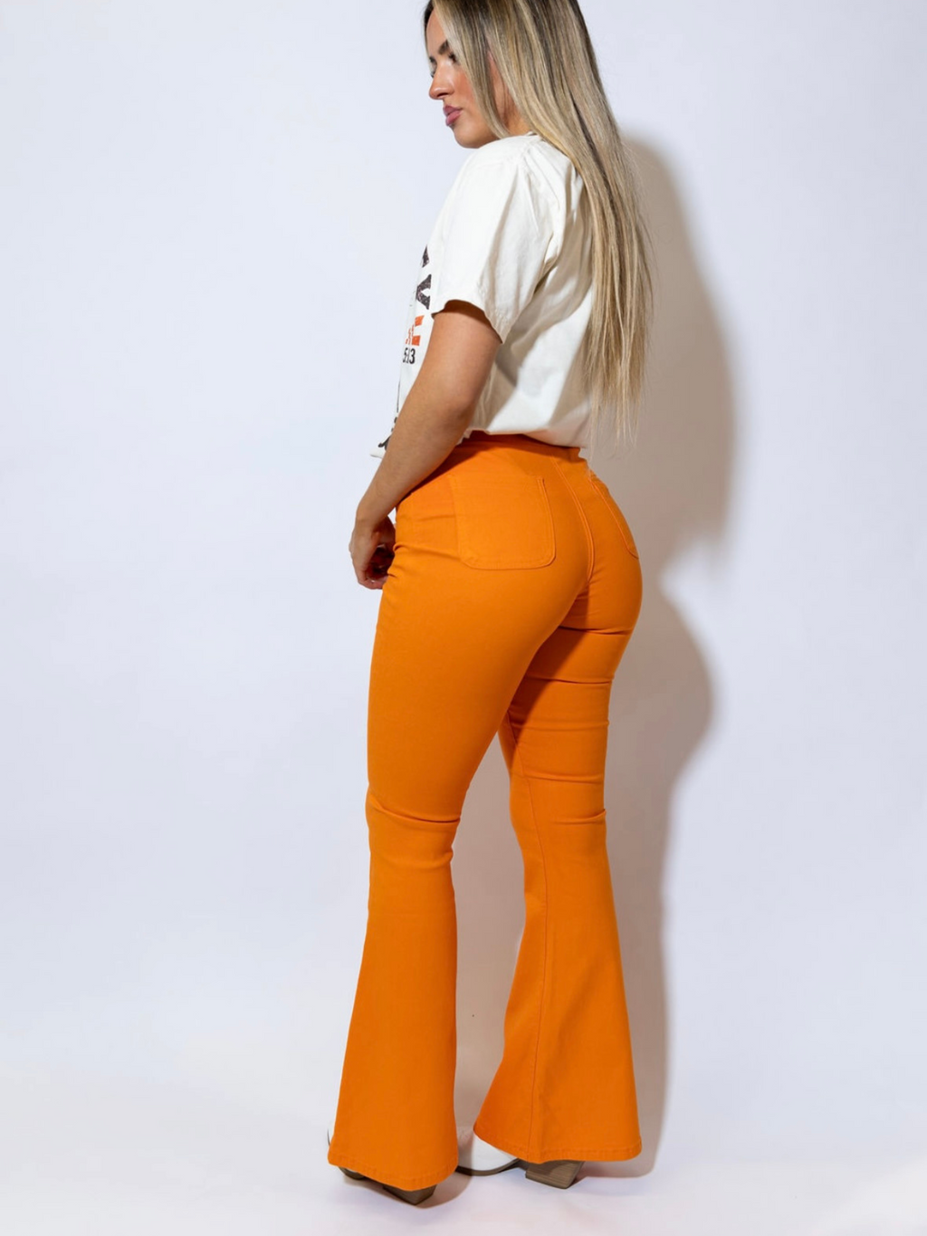 Fiona High Waisted Bell Bottom Flare Jeans - Orange