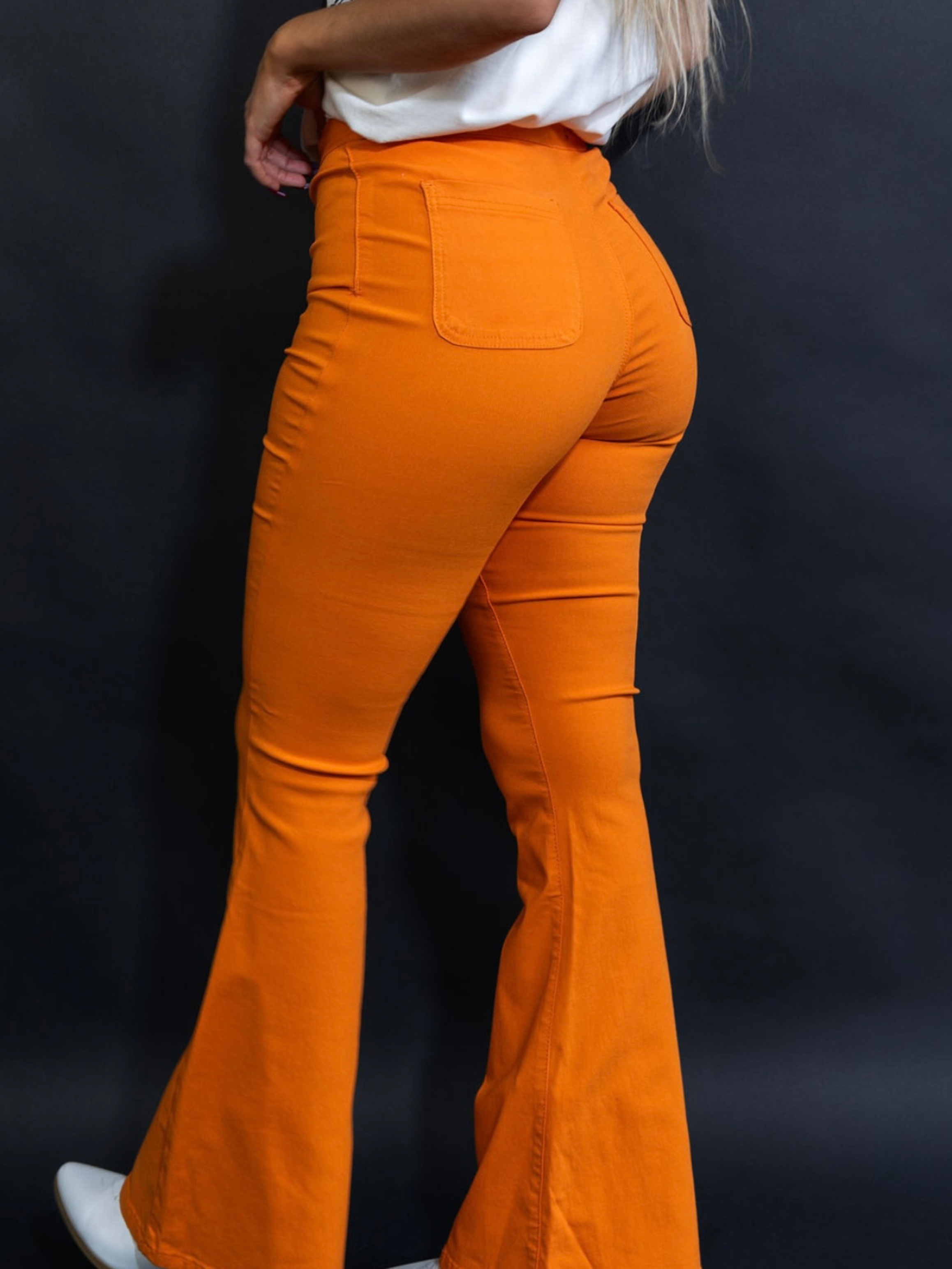 Fiona High Waisted Bell Bottom Flare Jeans - Orange