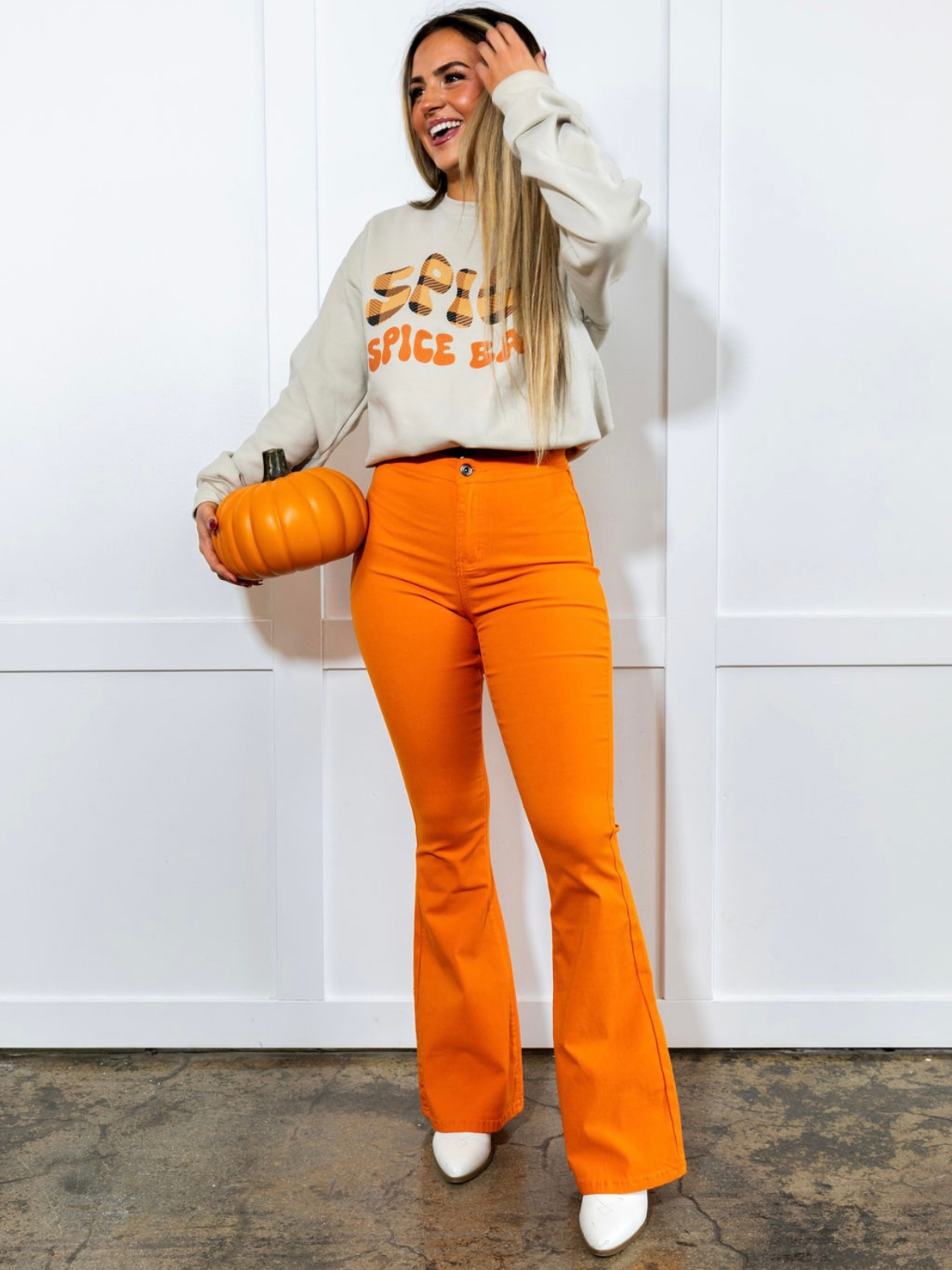 Fiona High Waisted Bell Bottom Flare Jeans - Orange